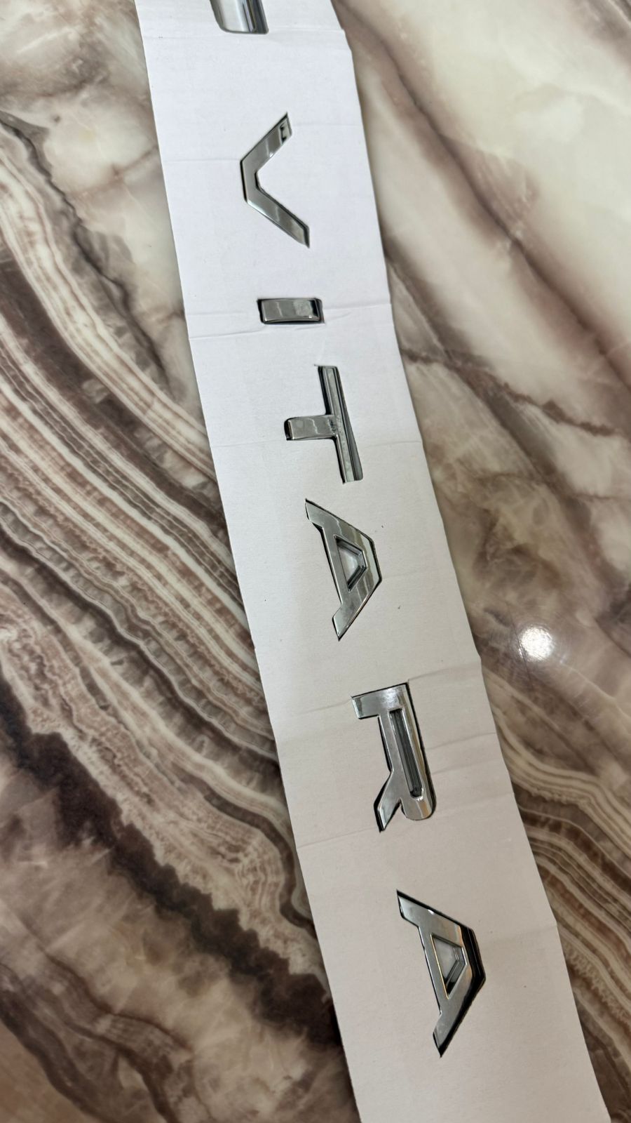 Grand Vitara Chrome Letter Emblem – 3D Car Badge Silver Sticker