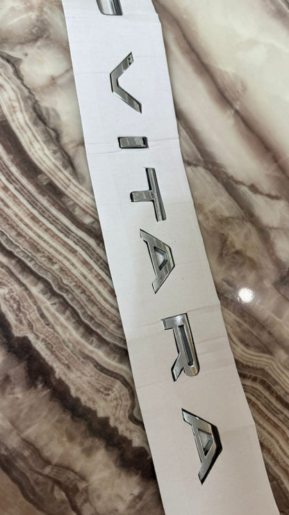 Grand Vitara Chrome Letter Emblem – 3D Car Badge Silver Sticker