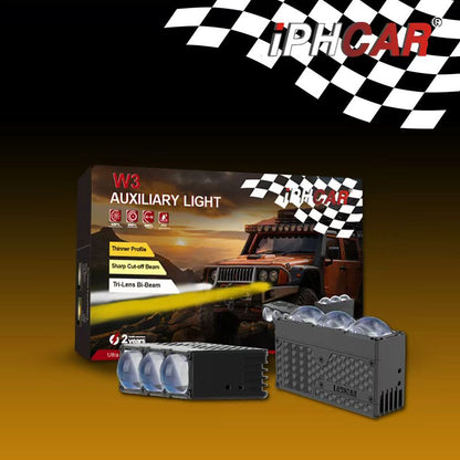 IPH W3 Auxiliary Light Tri-Lens Bi-Beam LED Car Light | 55W Low Beam / 85W High Beam | 6000K White Light | IP67 Waterproof