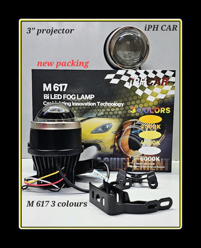 IPH CAR M617 BI-LED TRI COLOR (White , Walm White and Yellow )Laser Fog Lamp Projector 3 Inch High/Low beam Car Fancy Lights