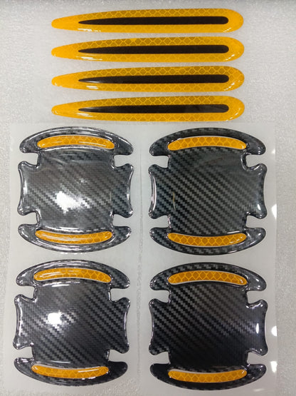8 PCS Car Door Handle Protectors Universal 3D Carbon Fiber Car Stickers Set Reflective Car Door Handle Paint Scratch Guard Film Safety Warning Sticker for Auto Car Rearview Mirror