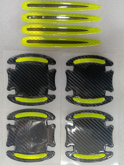 8 PCS Car Door Handle Protectors Universal 3D Carbon Fiber Car Stickers Set Reflective Car Door Handle Paint Scratch Guard Film Safety Warning Sticker for Auto Car Rearview Mirror