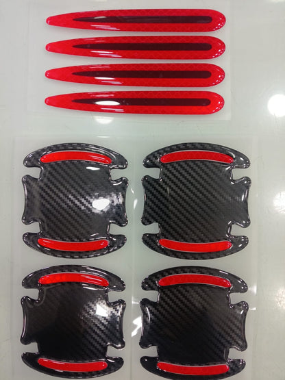 8 PCS Car Door Handle Protectors Universal 3D Carbon Fiber Car Stickers Set Reflective Car Door Handle Paint Scratch Guard Film Safety Warning Sticker for Auto Car Rearview Mirror