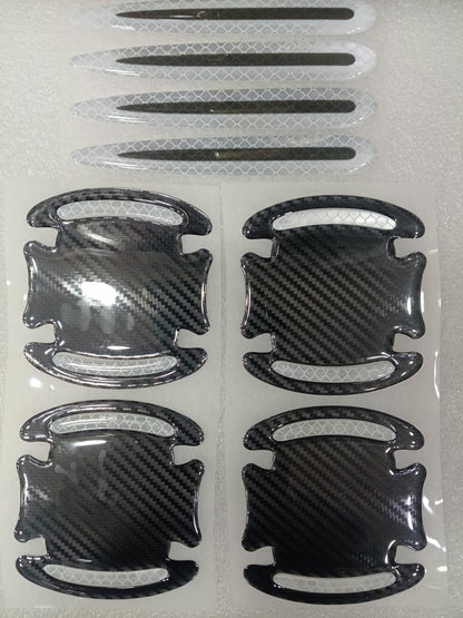 8 PCS Car Door Handle Protectors Universal 3D Carbon Fiber Car Stickers Set Reflective Car Door Handle Paint Scratch Guard Film Safety Warning Sticker for Auto Car Rearview Mirror
