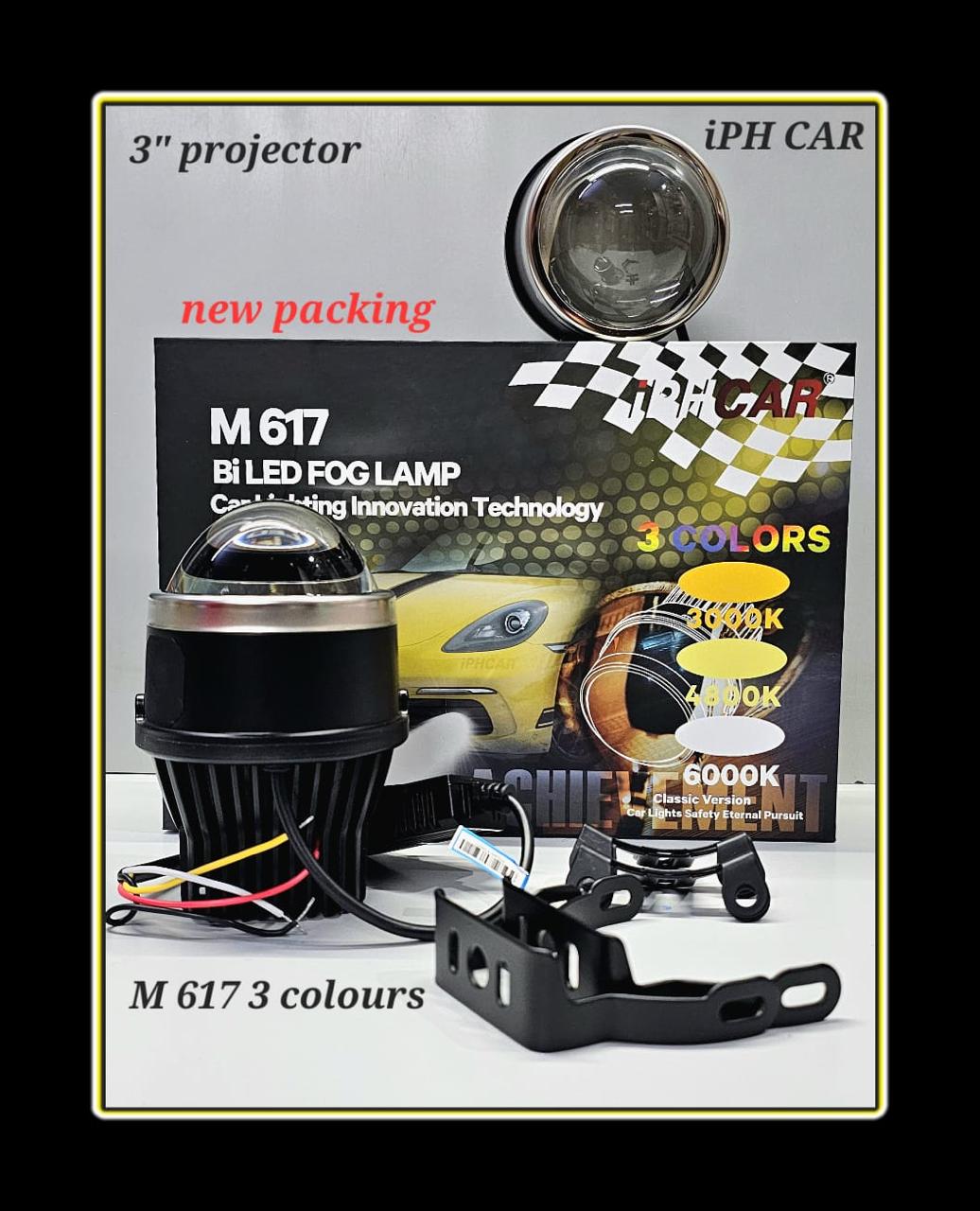 IPH CAR M617 BI-LED TRI COLOR (White , Walm White and Yellow )Laser Fog Lamp Projector 3 Inch High/Low beam Car Fancy Lights