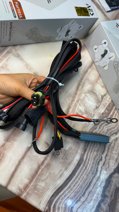 Caroxygen AES H4 High Power Super Conducting Wiring Harness Kit Heavy Duty Relay Harness | Plug & Play Headlight Wiring |