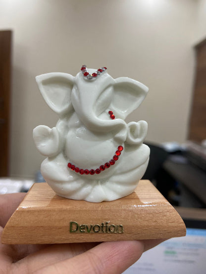 Marble Tilak Ganesh Idol for Car Dashboard with Double Sided Tape for Small Pooja Home Gift Office Study Table DÃ©cor-3.5 Inch, White (Handcrafted in India)