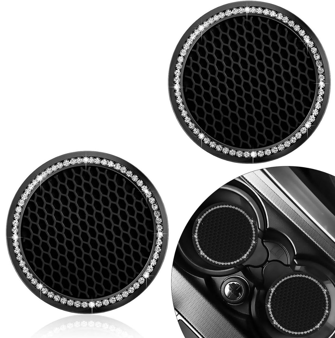 2.75 Inch Silicone Coaster Pad with Elegant Crystal Rhinestone | Car Interior Accessories