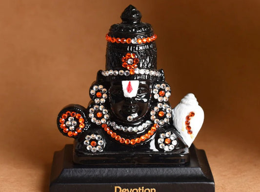 Tirupati Balaji Idol | Lord Venkateswara Idol (ID-84) Black Gold Metal Statue for Car Dashboard | Home Décor | Mandir Pooja Murti | Temple Puja | Office Table Showpiece