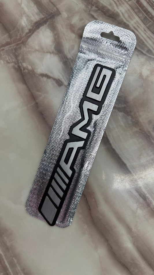 3D AMG Metal Car Emblem Badge Sticker – Premium Brushed Aluminum Logo Decal for Hood, Trunk, Fender & Side Body Decoration (Black & Silver)