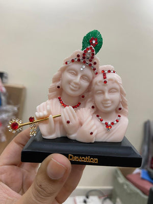 Lord Radha Krishna Car Dashboard Idol Temple Decorative Showpiece White