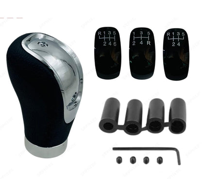 CarOxygen 5 6 Speed Manual Car Gear Shift Knob Shifter Lever Handle Stick PU Leather Universal with 3 Caps (Black)