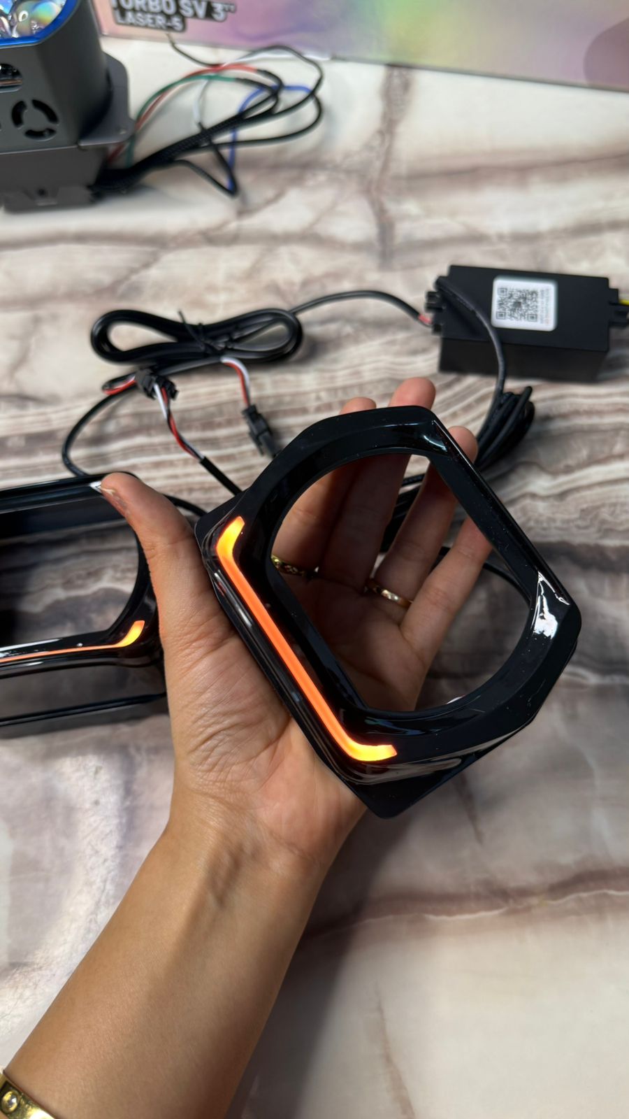 AES 3 inch Square LED Shrouds for Car Projector Headlight | Stylish Glow Frame with Controller | Waterproof Front Headlamp Modification Accessory (Pair)