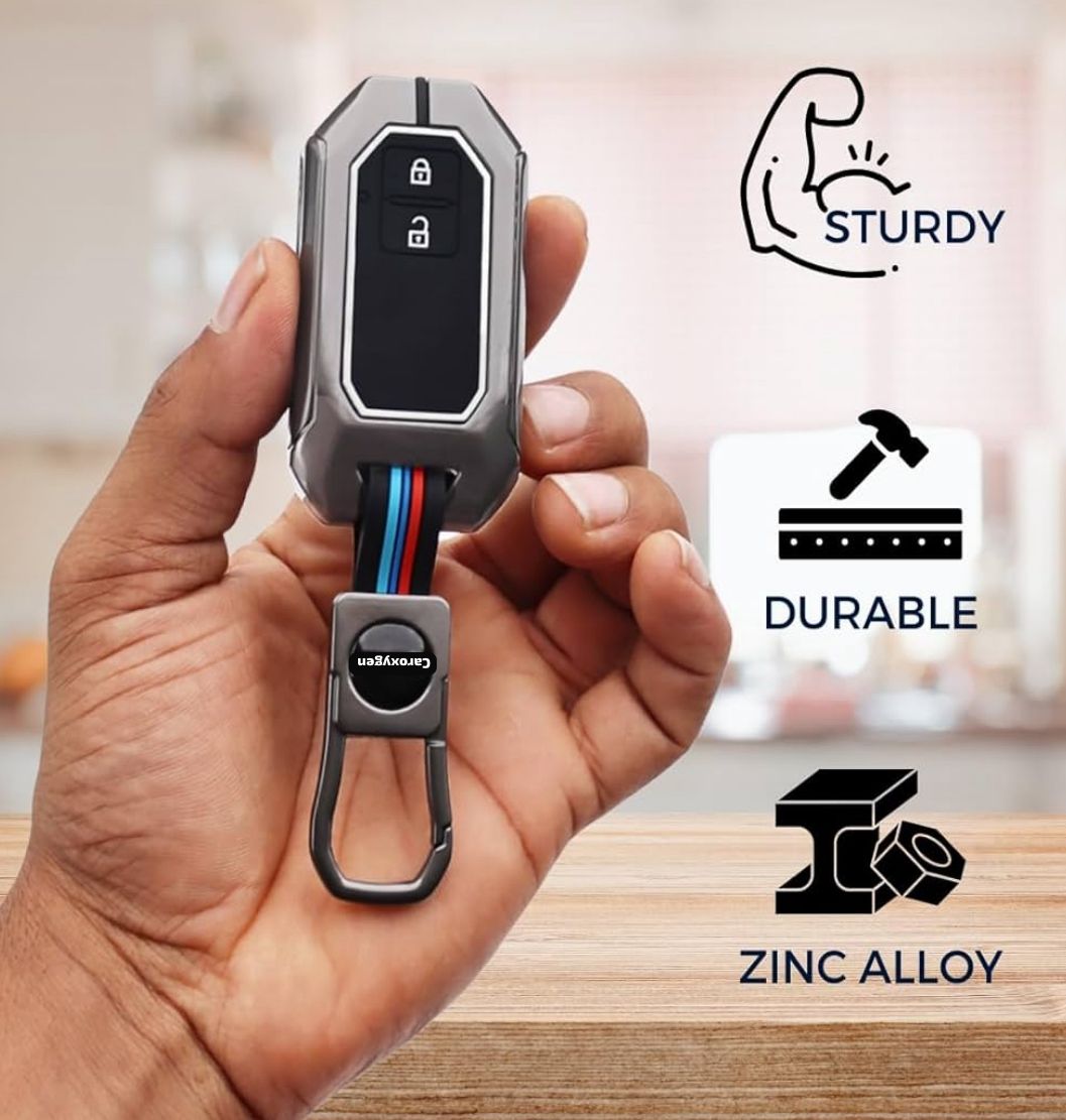 Metal Keycover for Suzuki Swift, Dzire, Ertiga, Grand Vitara, Celerio, Brezza, Fronx, Jimny, Ignis, Urban Cruiser, Rumion, Hyryder, E-Vitara 2 Button Smart Key with Keychain (Type M1).