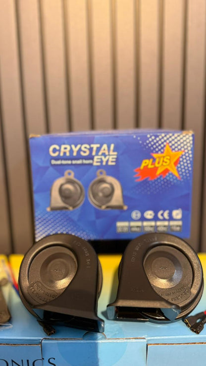 Crystal Eye Dual Tone Snail Horn for Car – 12V DC, 110dB Super Loud, 400Hz/500Hz High & Low Tone (Set of 2)