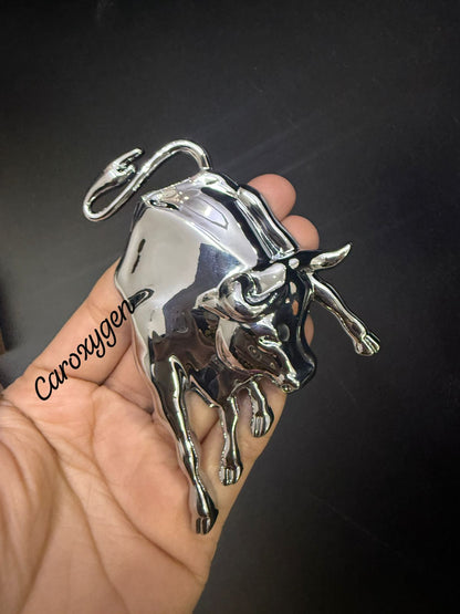 3D Raised Ox Bull Metal Monogram Emblem Badge Sticker for All Cars & Bikes (Silver)