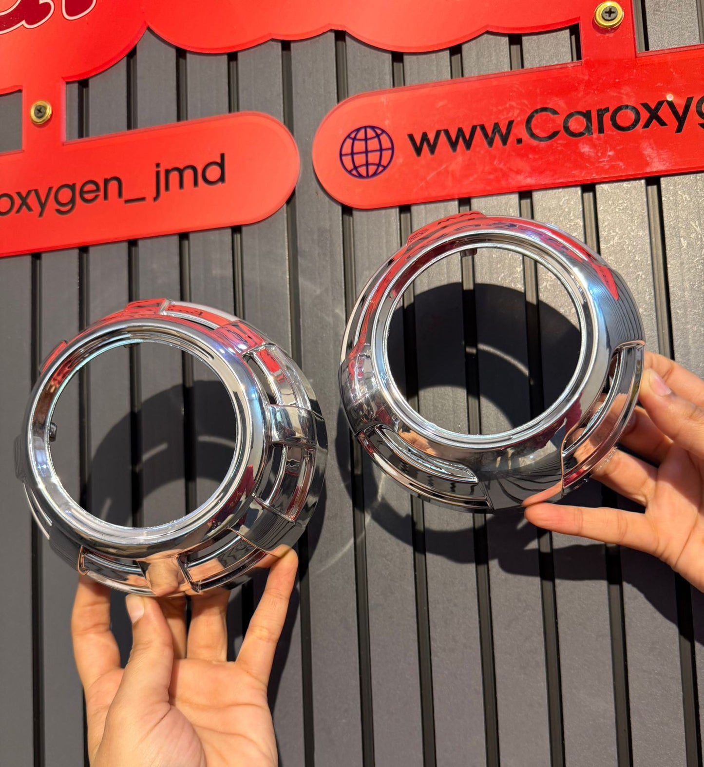 Car Projector Headlight Shrouds – Chrome Finish | Universal Retrofit Shroud for Projector Lens, Stylish Headlight Modification Accessory