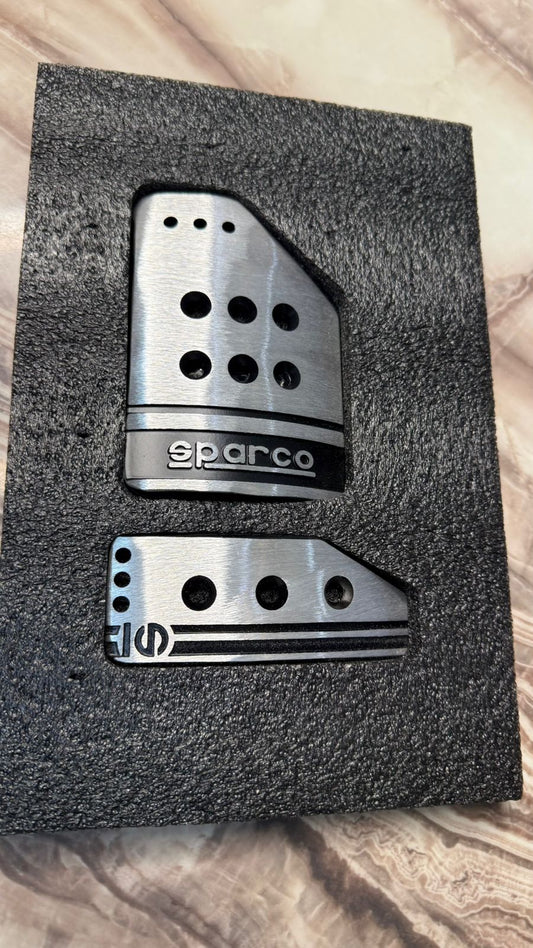 Sparco Racing Car Pedal Kit – Anti-Slip Aluminum Accelerator & Brake Pedal Pads | Universal Fit Automatic Cars | Silver & Black /BOX SIZE 18X28CM