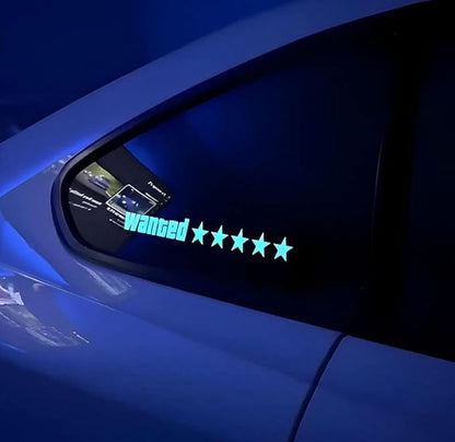 Wanted 5 Star LED Car Sticker Light Window Windshield Door Sticker LED Sigh Light Panel