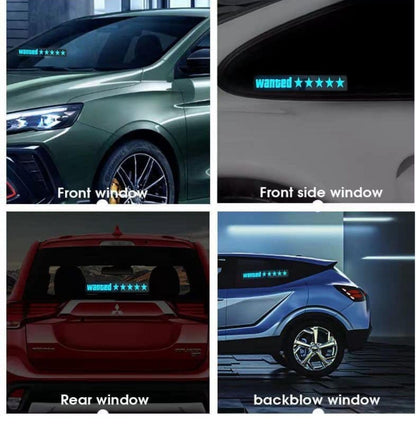 Wanted 5 Star LED Car Sticker Light Window Windshield Door Sticker LED Sigh Light Panel