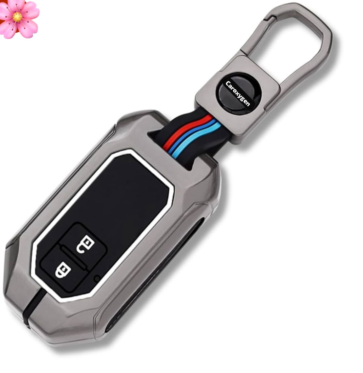 Metal Keycover for Suzuki Swift, Dzire, Ertiga, Grand Vitara, Celerio, Brezza, Fronx, Jimny, Ignis, Urban Cruiser, Rumion, Hyryder, E-Vitara 2 Button Smart Key with Keychain (Type M1).