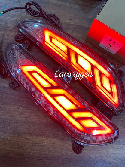 Reflector Bumper Rear/Back Drl with Wiring Reverse Light Function LED Brake Light for H-yundai I20 E-lite (Red)- Set of 2 Pcs