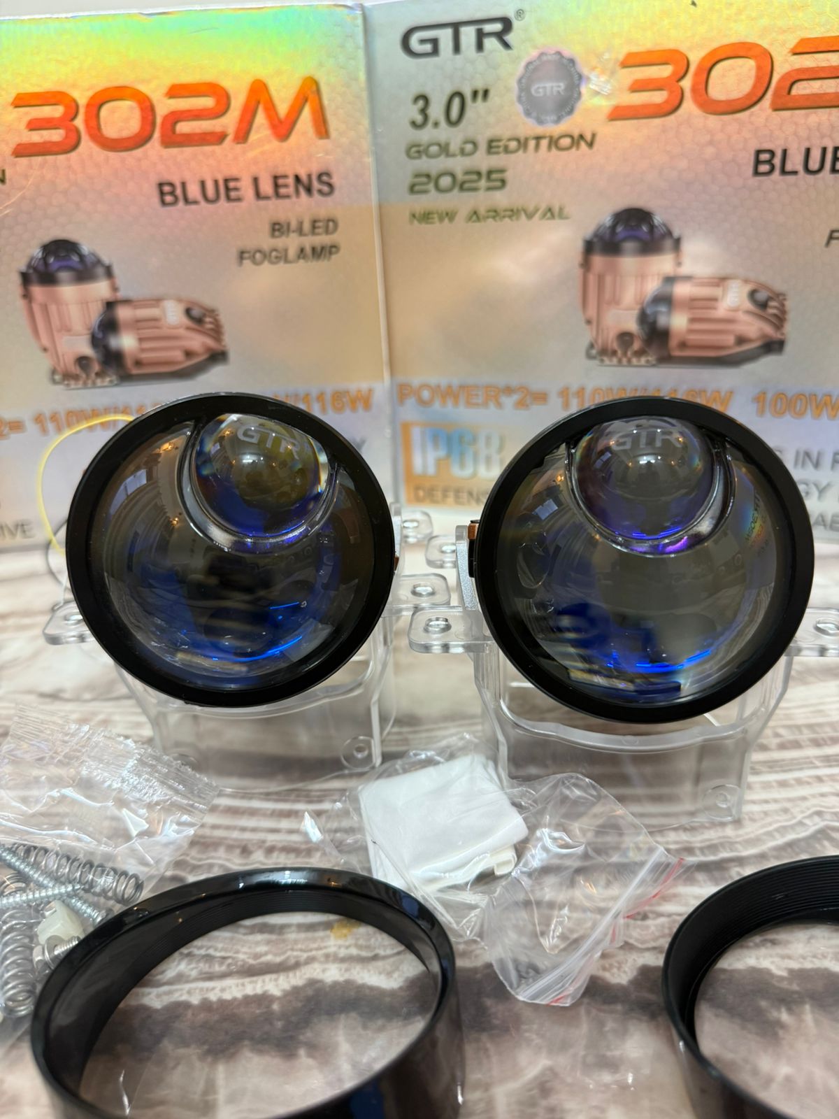 GTR 302M 3.0" Bi-LED Fog Lamp – Gold Edition 2025 | Blue Lens | IP69 Waterproof | 110W High Power | New Arrival