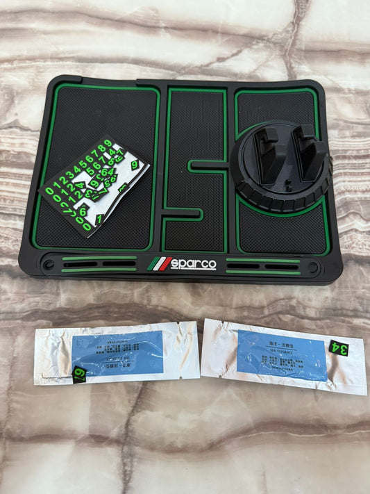 Non-Slip Phone Pad for 4-in-1 Car, 2023 New Cool Glow in The Dark Car Dashboard Phone Mat with Temporary Car Parking Card Number Plate and Aromatherapy, Anti-Shake Pad Universal Phone Holder (Green)