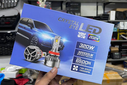 Crystal Eye 2024 LED Headlight Bulbs 320W 32000LM 6500K Cool White, Super Bright Car LED Headlights with Turbo Cooling Fan 13000RPM