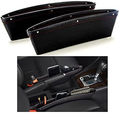 Car Console Side Storage Organizer Universal Slim Seat Gap Filler Leather PU Pockets Card Mobile Holder Storage Box (pack of 2 pcs)