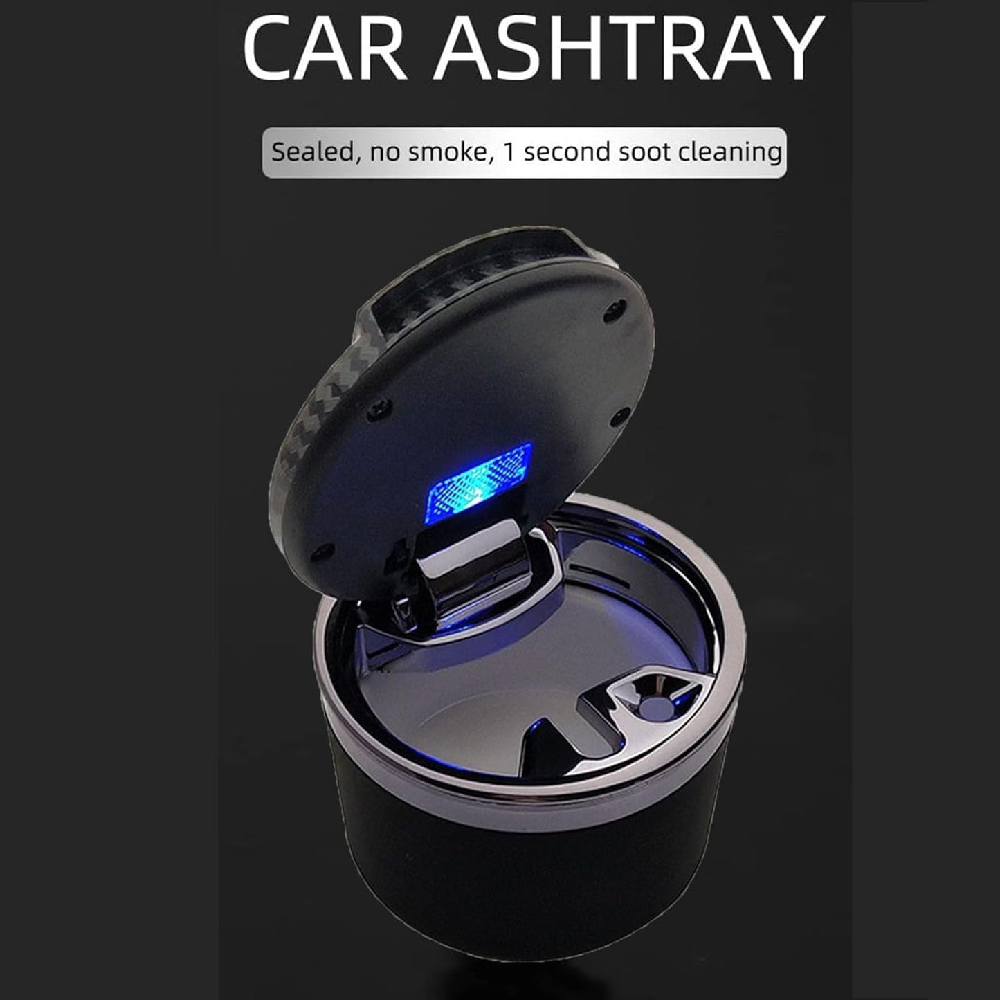 Car Ashtray with Lid for Peugeot RCZ GT Ion, Auto Self Extinguishing Portable Smokeless Ashtray with LED Light, Easy Clean Up Large Capacity Sealing Cigarette Ash Cup,Black