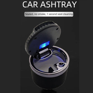Car Ashtray with Lid for Peugeot RCZ GT Ion, Auto Self Extinguishing Portable Smokeless Ashtray with LED Light, Easy Clean Up Large Capacity Sealing Cigarette Ash Cup,Black