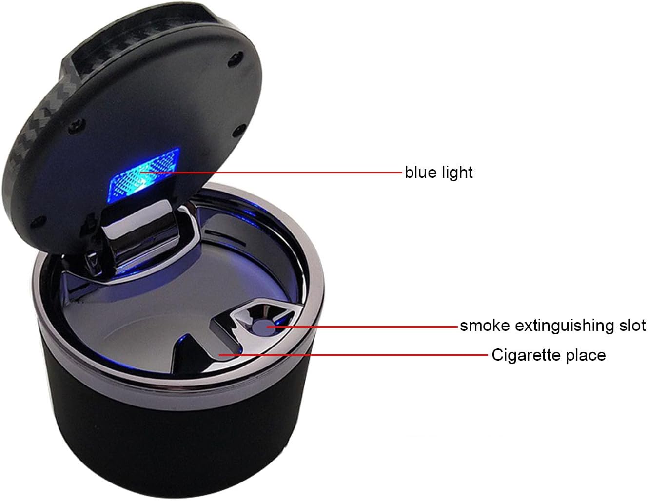 Car Ashtray with Lid for Peugeot RCZ GT Ion, Auto Self Extinguishing Portable Smokeless Ashtray with LED Light, Easy Clean Up Large Capacity Sealing Cigarette Ash Cup,Black