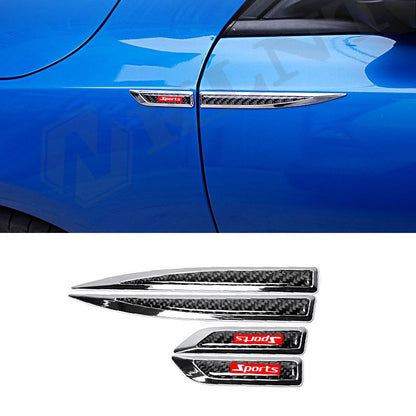 1Pair Car Side Fender Sticker Chrome + Carbon Fiber 3D Stickers Car Front Side Fender Vent Decal Stickers Bumper Trim Molding Car Decoration Exterior Accessories