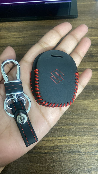 2 Button Smart Key Genuine Leather Key Cover for Maruti Suzuki Swift/WagonR/Celerio/Swift Dzire/Breeza/Ciaz/Scross Model_No.Leather_Cover