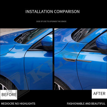 1Pair Car Side Fender Sticker Chrome + Carbon Fiber 3D Stickers Car Front Side Fender Vent Decal Stickers Bumper Trim Molding Car Decoration Exterior Accessories