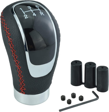 CarOxygen 5 6 Speed Manual Car Gear Shift Knob Shifter Lever Handle Stick PU Leather Universal with 3 Caps (Black)