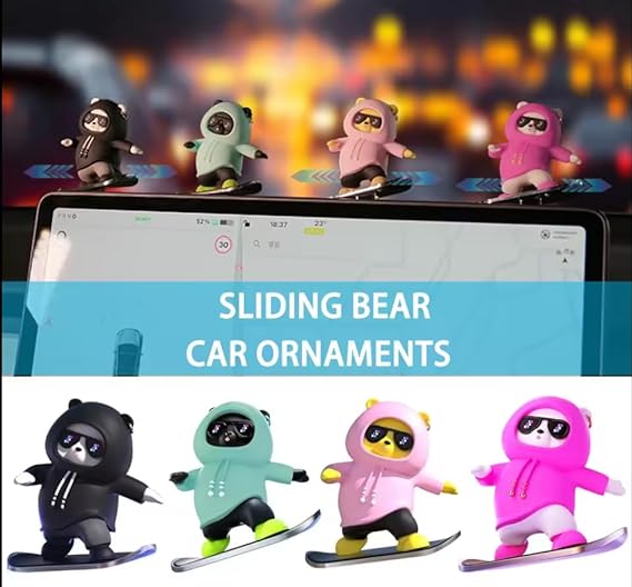 Car Skateboard Sliding Teddy Ornaments Cute Car Interior Deshboard Decorations for Car, Office, Home