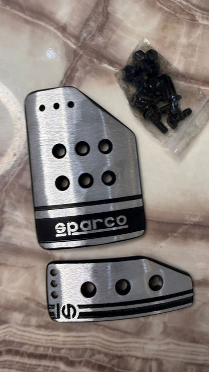 Sparco Racing Car Pedal Kit – Anti-Slip Aluminum Accelerator & Brake Pedal Pads | Universal Fit Automatic Cars | Silver & Black /BOX SIZE 18X28CM
