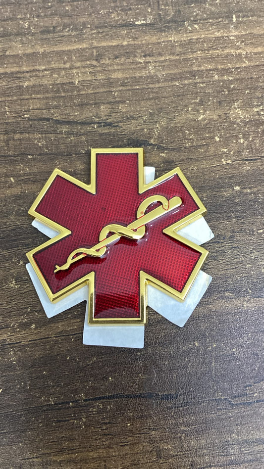 Medical Star of Life Metal Car Badge Emblem 3D Red & Gold Reflective Sticker