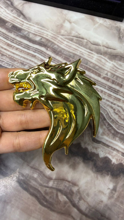 Caroxygen 3D Metal Wolf Emblem for Cars, Bikes & SUVs, Premium Gold Right Wolf Logo Sticker, Waterproof Self-Adhesive Metal Badge Decal, Universal Exterior Accessory