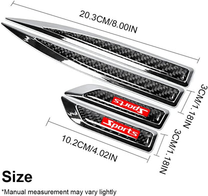1Pair Car Side Fender Sticker Chrome + Carbon Fiber 3D Stickers Car Front Side Fender Vent Decal Stickers Bumper Trim Molding Car Decoration Exterior Accessories