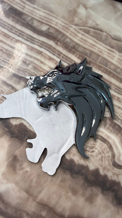 Caroxygen 3D Metal Wolf Emblem for Cars, Bikes & SUVs, Premium Gold Right Wolf Logo Sticker, Waterproof Self-Adhesive Metal Badge Decal, Universal Exterior Accessory
