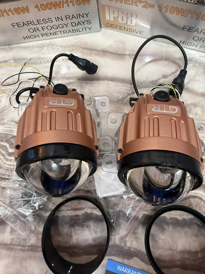 GTR 302M 3.0 Inch Bi-LED Fog Lamp - Gold Edition 2025 | Blue Lens | IP69 Waterproof | 110W High Power