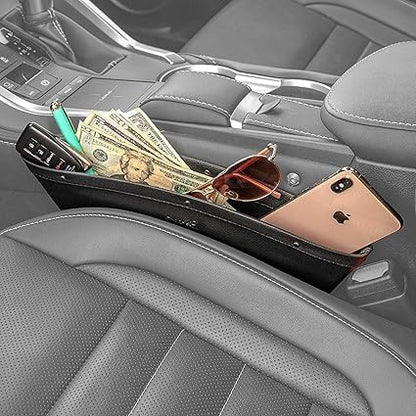 Car Console Side Storage Organizer Universal Slim Seat Gap Filler Leather PU Pockets Card Mobile Holder Storage Box (pack of 2 pcs)