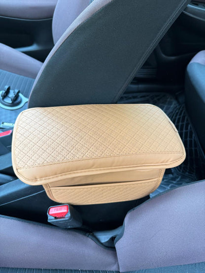 Center Console Arm-Rest Pad with Side Pockets, Small Size for Hatchbacks, Sedans Etc Car Armrest Seat Box Cover, Leather Auto Armrest Cover