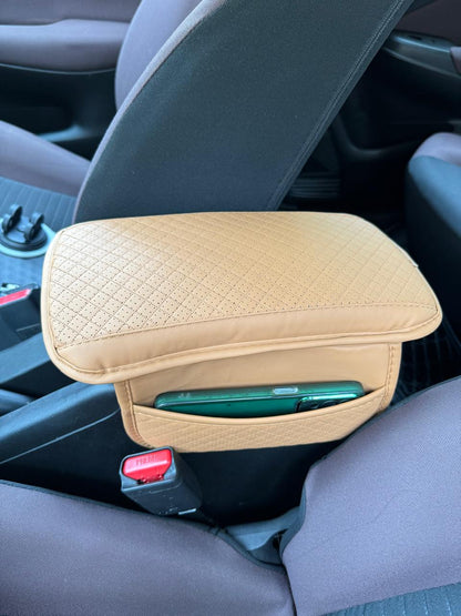 Center Console Arm-Rest Pad with Side Pockets, Small Size for Hatchbacks, Sedans Etc Car Armrest Seat Box Cover, Leather Auto Armrest Cover