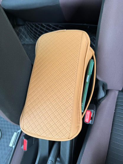 Center Console Arm-Rest Pad with Side Pockets, Small Size for Hatchbacks, Sedans Etc Car Armrest Seat Box Cover, Leather Auto Armrest Cover