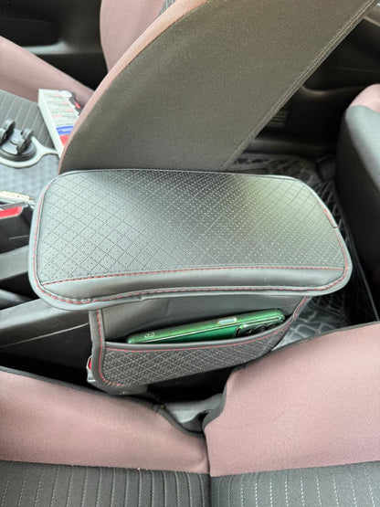 Center Console Arm-Rest Pad with Side Pockets, Small Size for Hatchbacks, Sedans Etc Car Armrest Seat Box Cover, Leather Auto Armrest Cover
