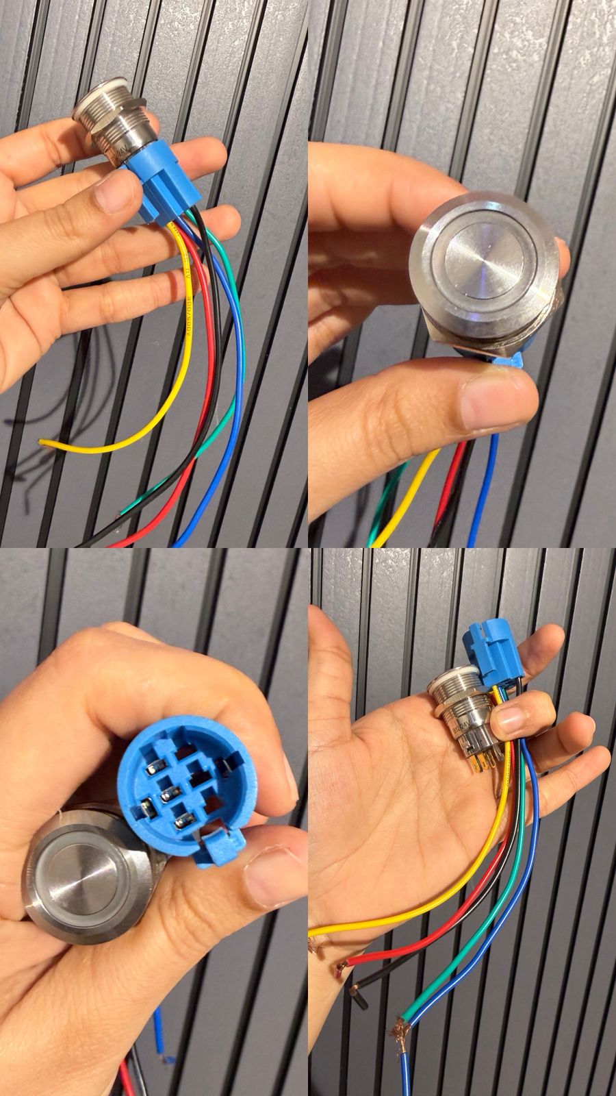 2Pcs 16mm Latching Push Button Switch 12V 24V DC Waterproof Stainless Steel Shell Blue LED 0.63" Mounting Hole with Pre-Wired Scoket Waterproof IP66 SPDT 1NO1NC